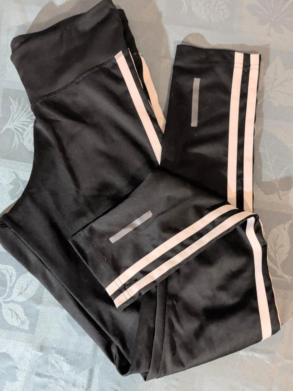 adidas Black Leggings with Light Pink Side Stripes